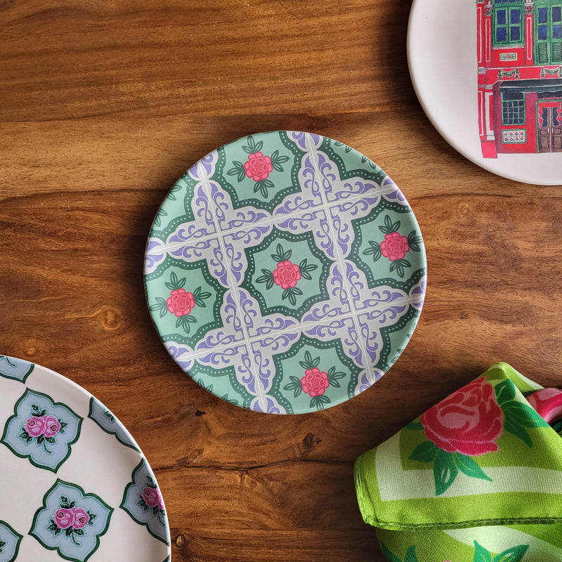 Peranakan Tile Bamboo Plate - Grey Rose