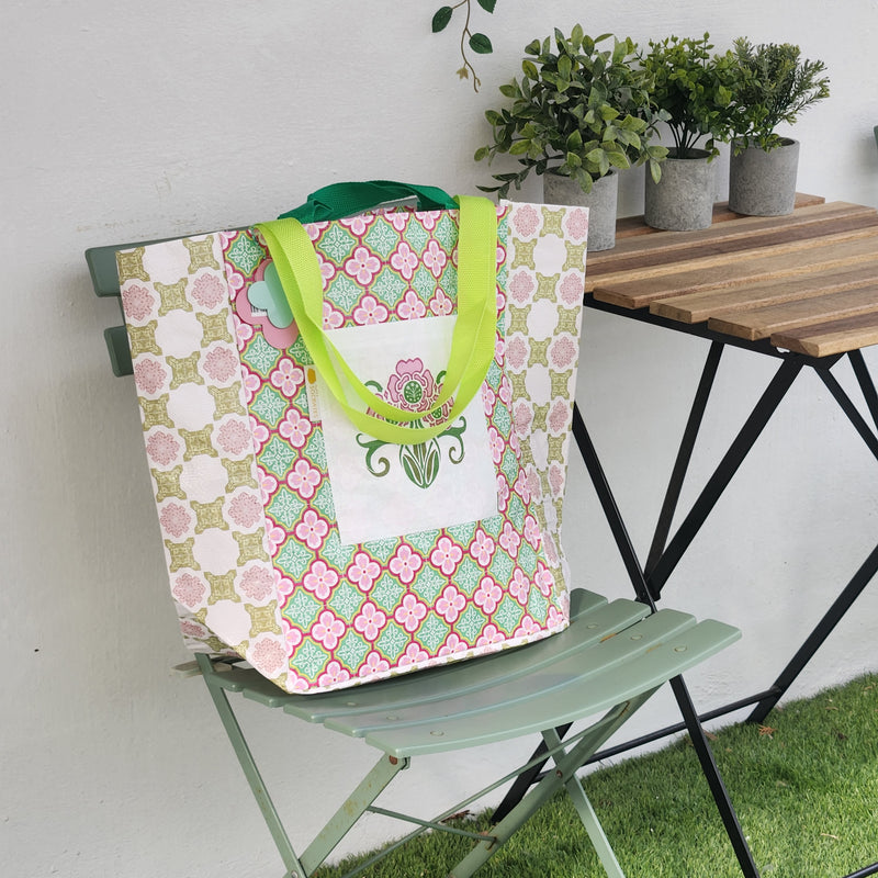 Peranakan Tile Printed Beach Bag - Plum