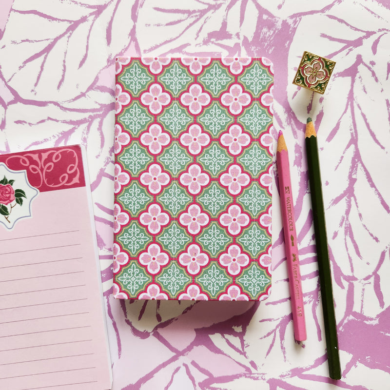 Fabric Cover Pocket Notebook Plum Tile