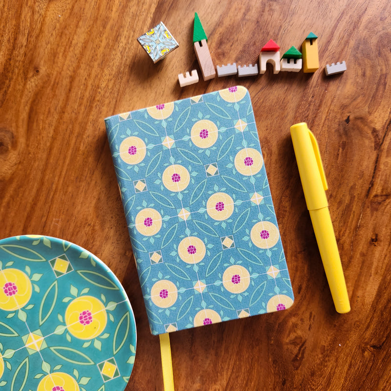 Fabric Cover Pocket Notebook Blue Coin Tile