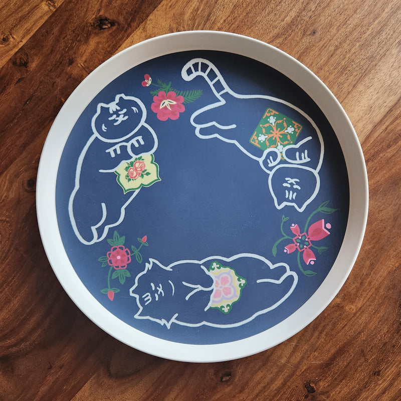 Peranakan Flora & Kitties - Three Cats Bamboo Tray