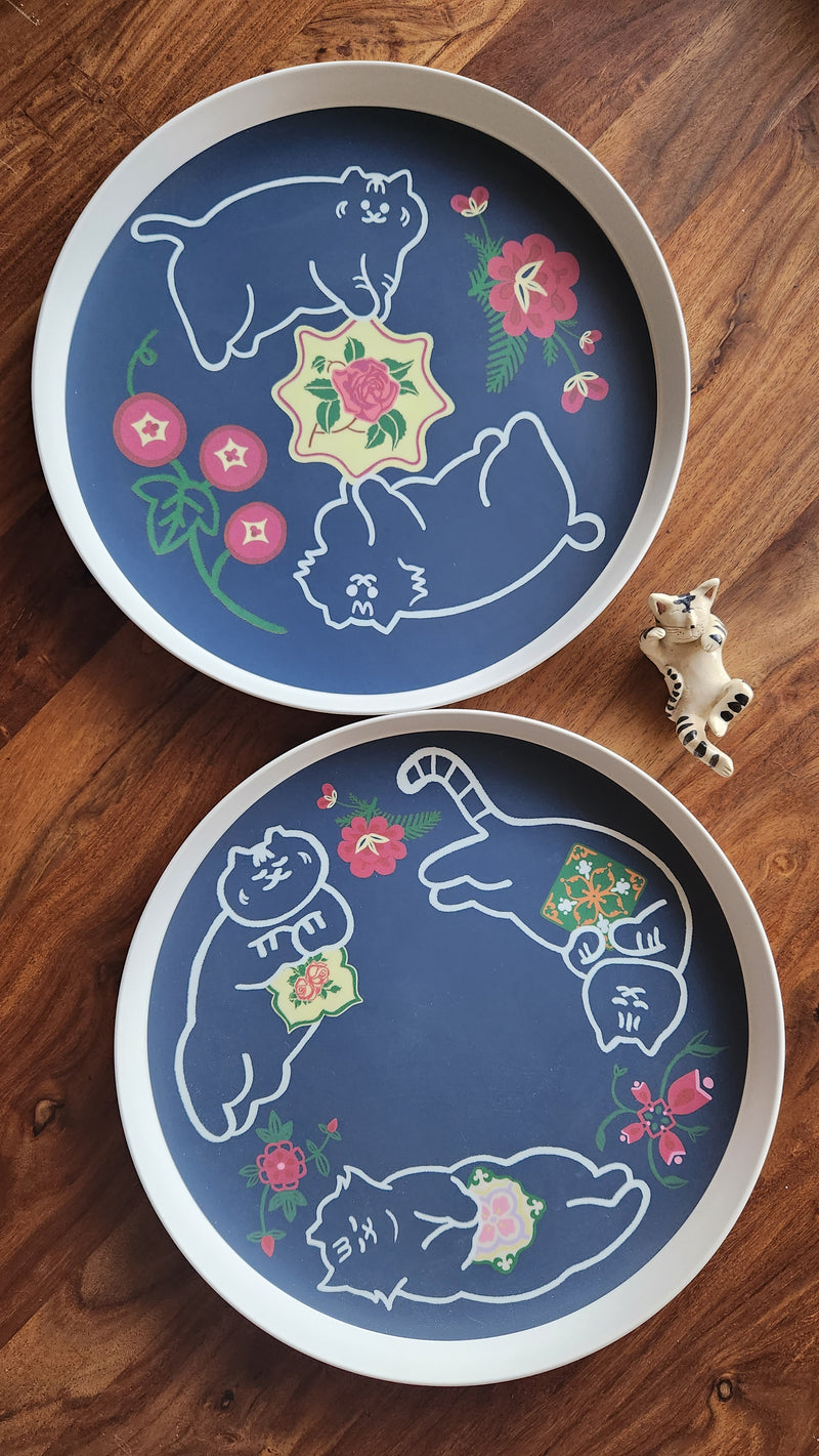 Peranakan Flora & Kitties - Twin Cats Bamboo Tray