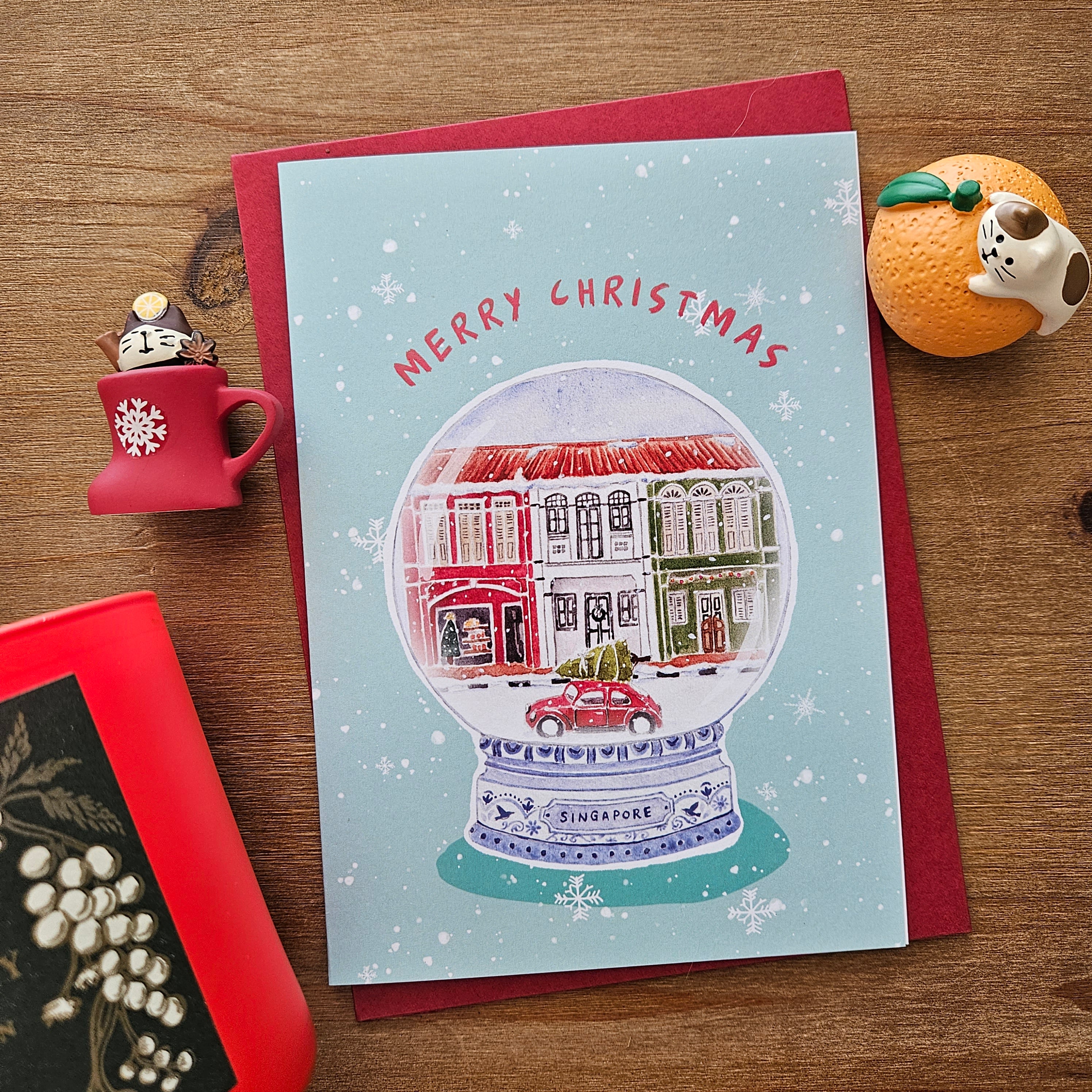 Snow Globe Singapore Christmas Greeting Card Cat Socrates Online