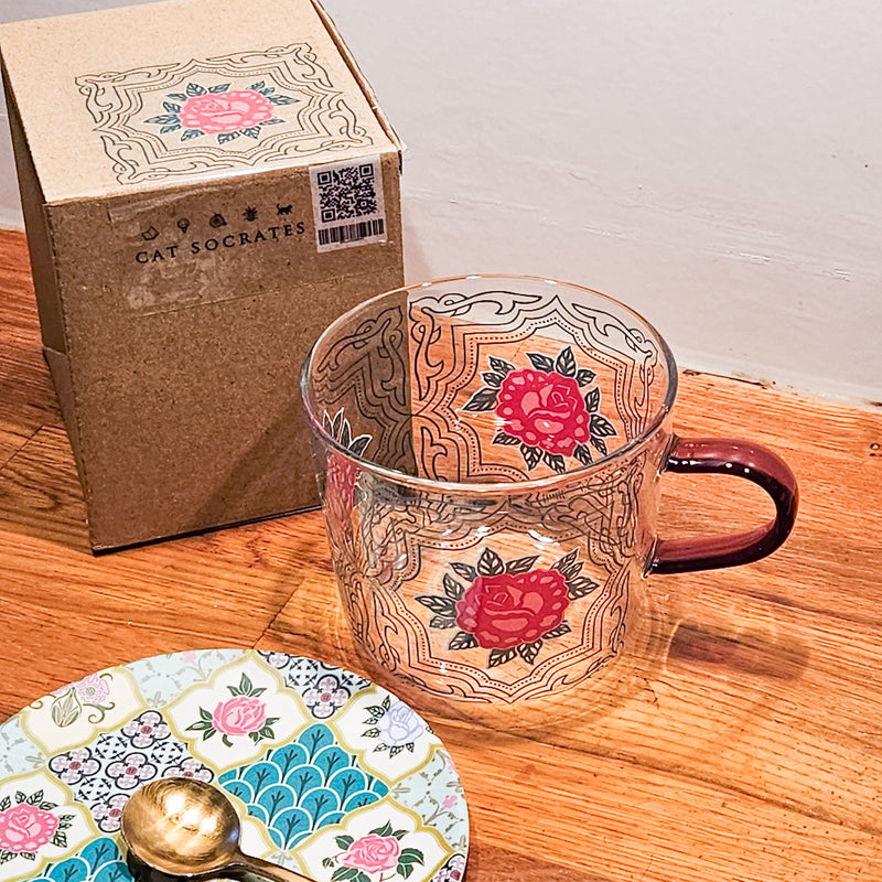 Classic Rose Peranakan Tile Glass Mug