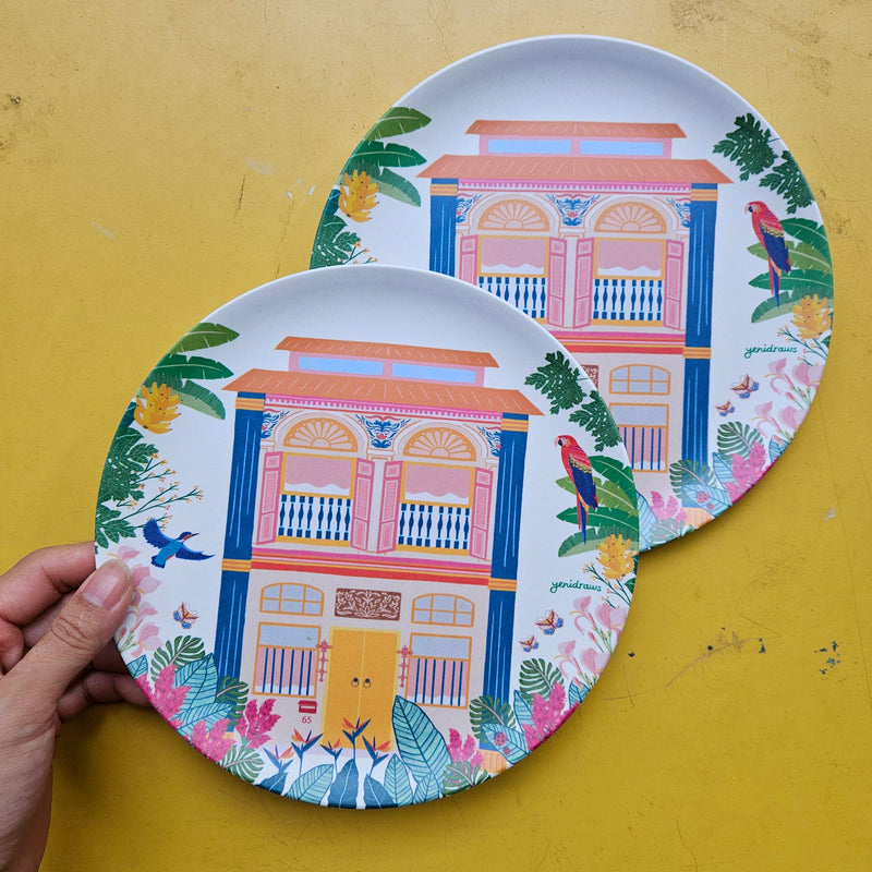 Yellow Shophouse Bamboo plate set of 2
