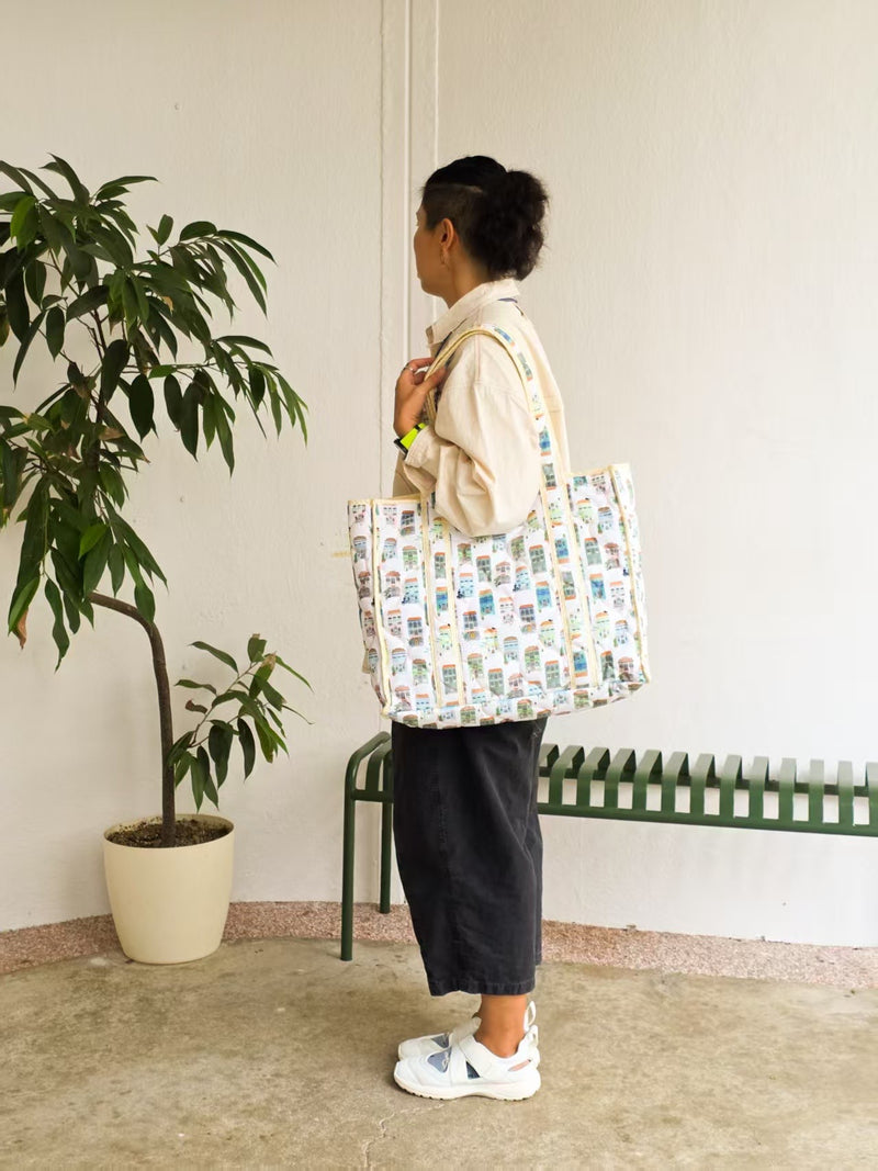Peranakan Shophouse Carryall Puffer Quilted Tote Bag