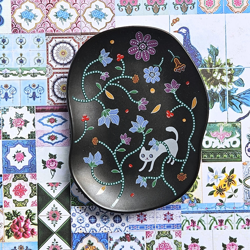 Batik & Kitty Ceramic Plate - Blue Flora Motif