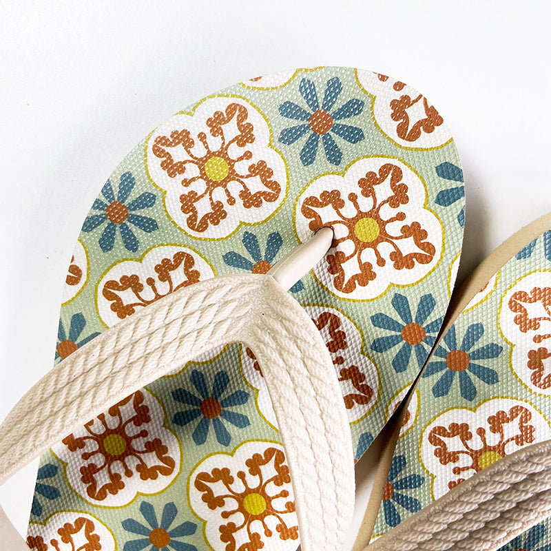 Peranakan Tile Flip-flops Orange Plum Blossom tile
