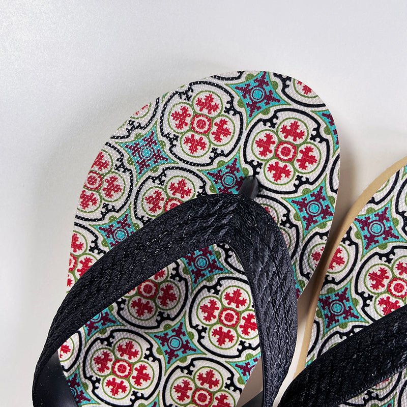 Peranakan Tile Flip-flops Orange & Blue tile