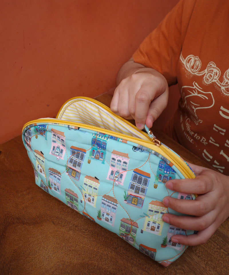 Peranakan Shophouse Quilted Makeup Pouch