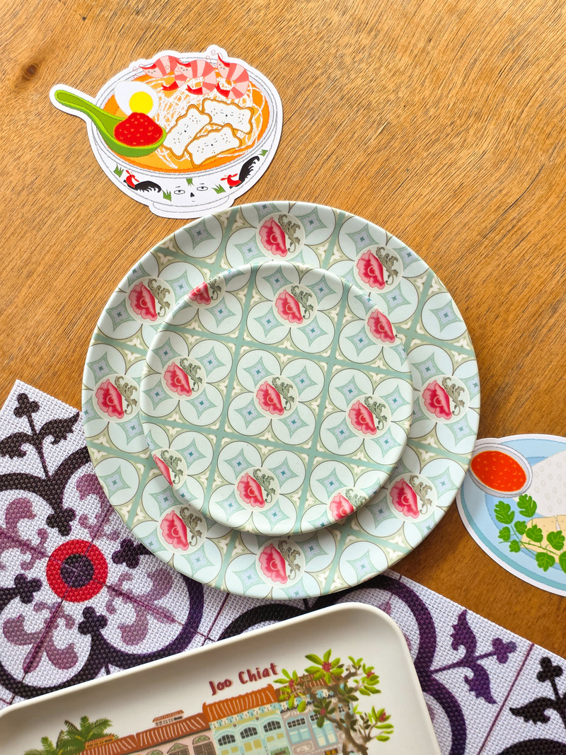 Peranakan Tile Bamboo Plate - Squares & Red Flower