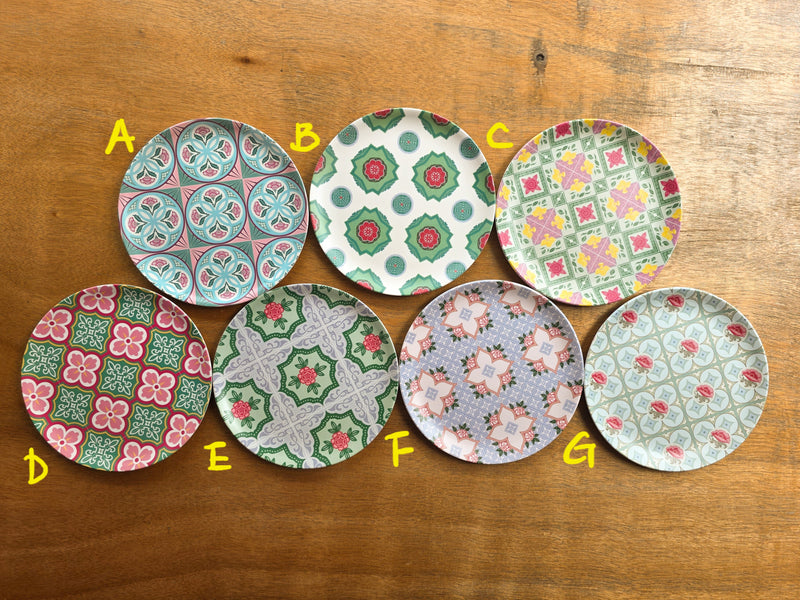 Peranakan Tile Bamboo Plate - Green Torus Red flower