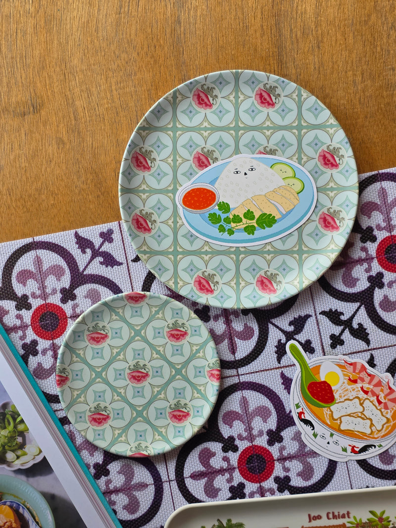 Peranakan Tile Bamboo Plate - Squares & Red Flower
