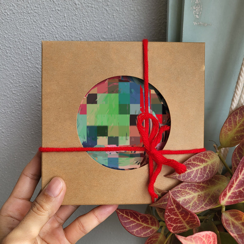 Peranakan Tile Bamboo Plate - Squares & Red Flower
