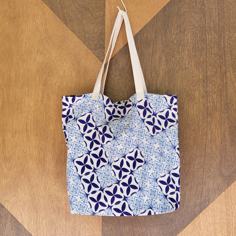 Blue Tile Printed Tote Bag