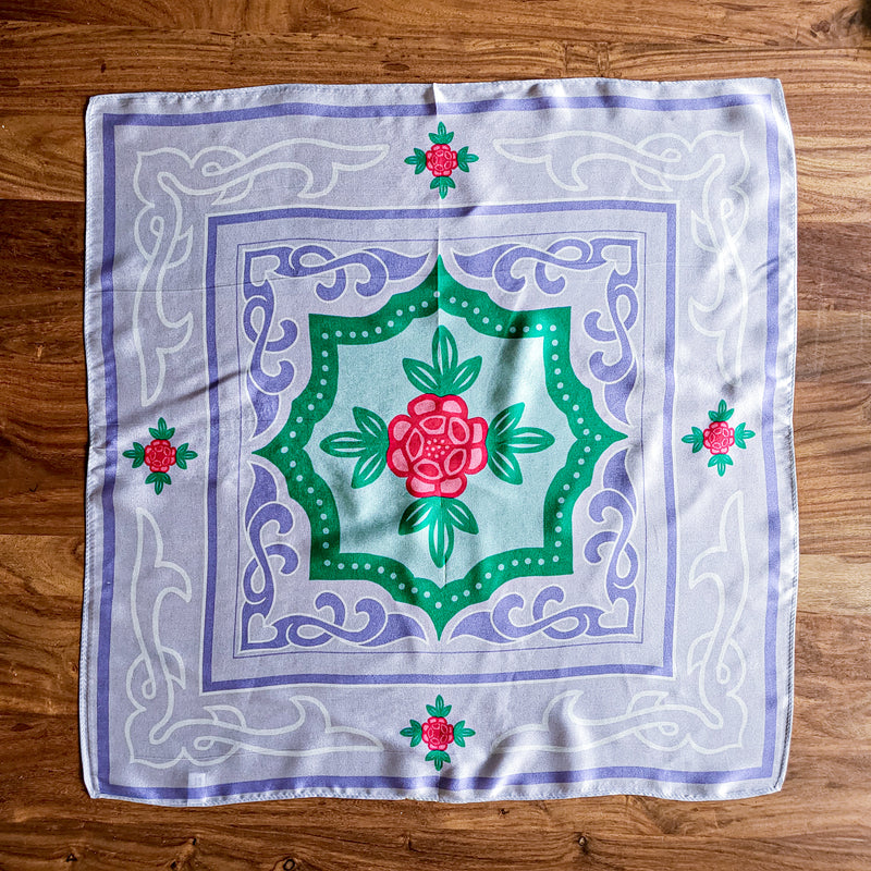 Rose Tile Silk Scarf - Grey