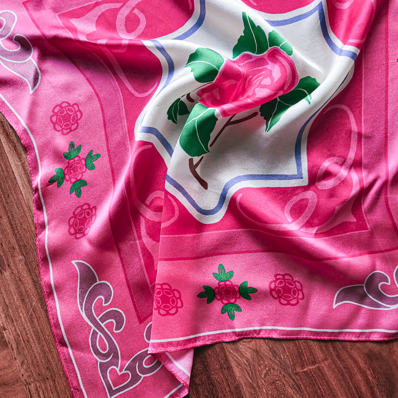Rose Tile Silk Scarf - Pink