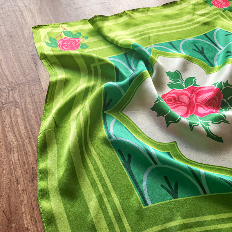 Rose Tile Silk Scarf - Meadow Green