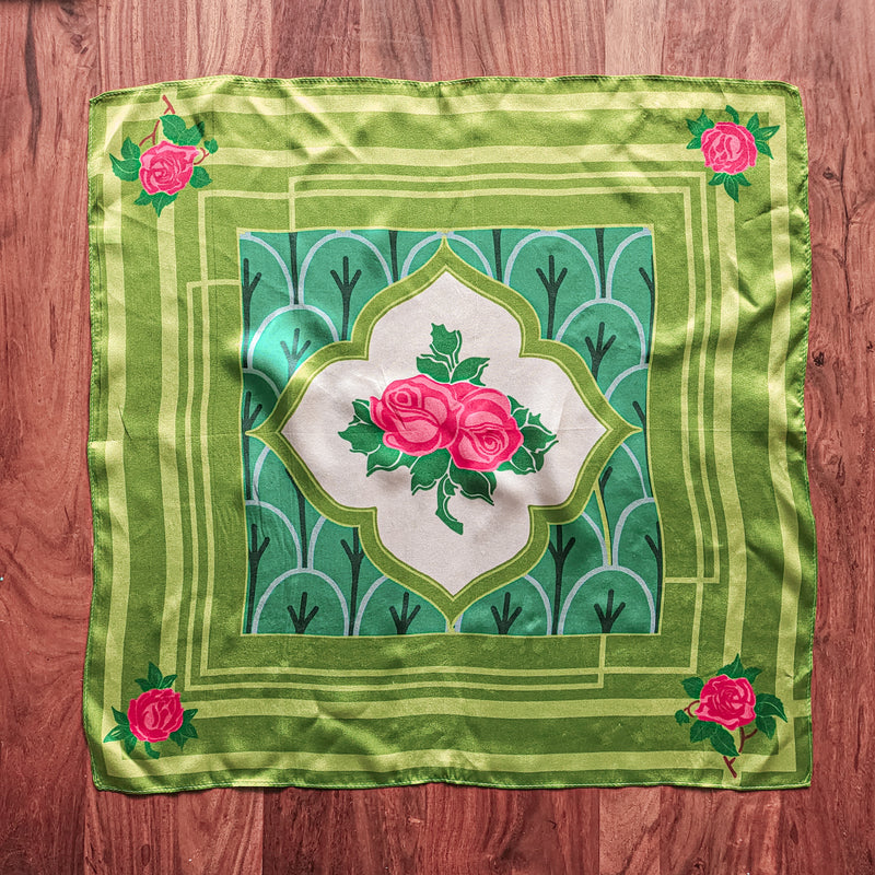 Rose Tile Silk Scarf - Meadow Green