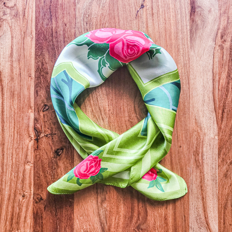 Rose Tile Silk Scarf - Meadow Green