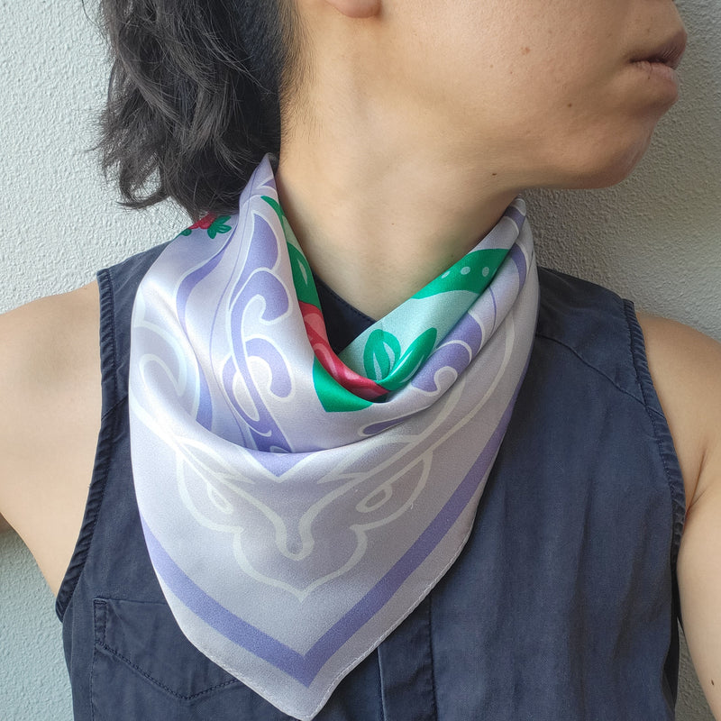 Rose Tile Silk Scarf - Grey