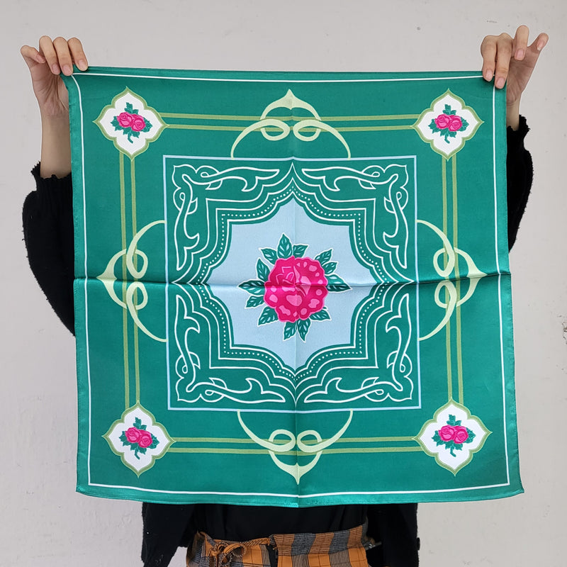 Rose Tile Silk Scarf - Green