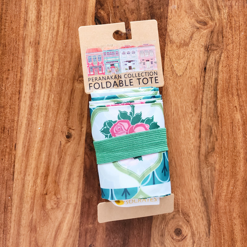 Instantly Fold Shopper Bag Green Rose Tile