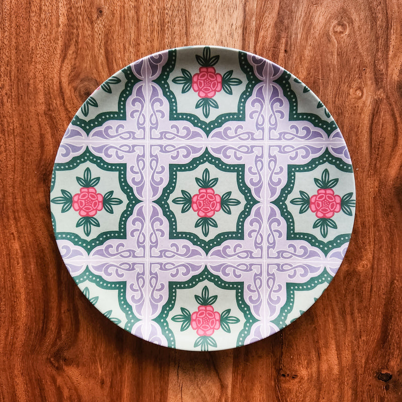 Peranakan Tile Bamboo Plate - Grey Rose