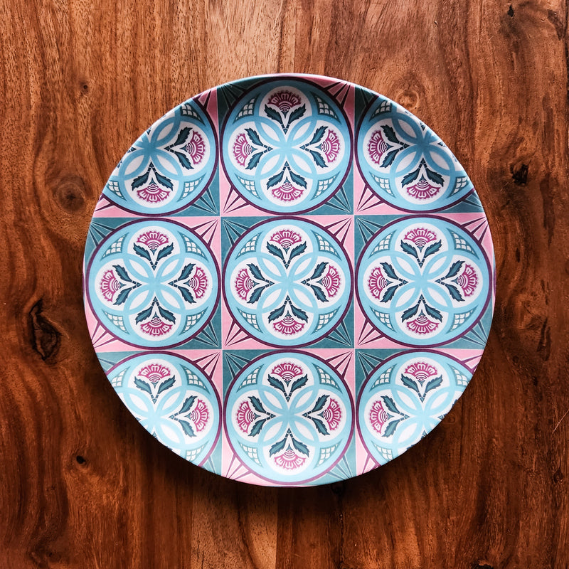 Peranakan Tile Bamboo Plate - 4 Circle flower