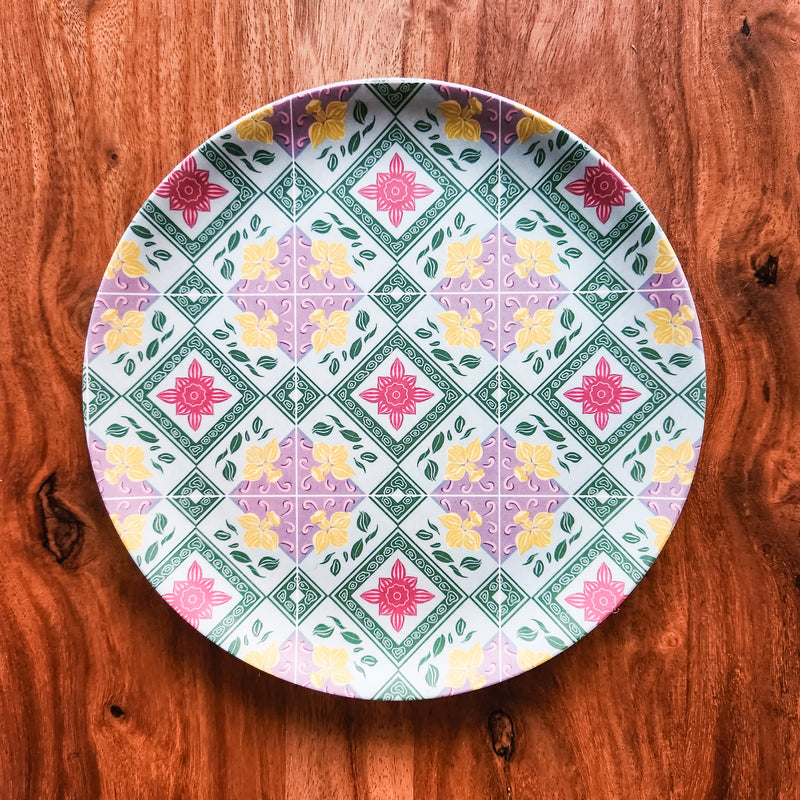 Peranakan Tile Bamboo Plate - Square flowers