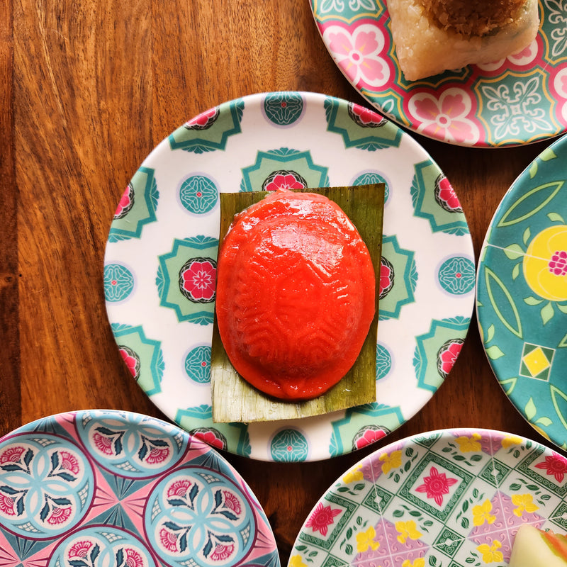 Peranakan Tile Bamboo Plate - Green Torus Red flower