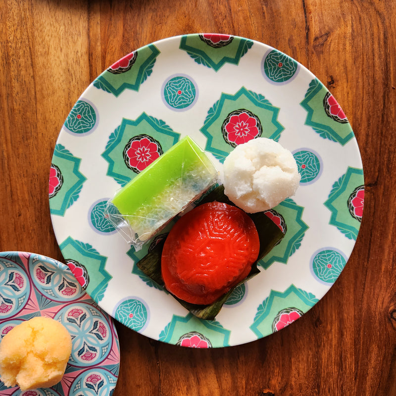 Peranakan Tile Bamboo Plate - Green Torus Red flower