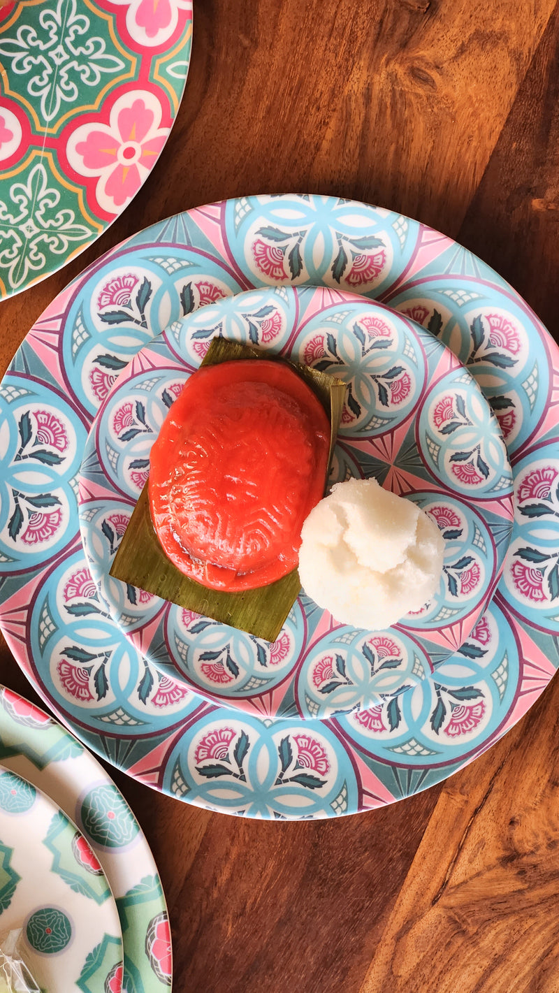 Peranakan Tile Bamboo Plate - 4 Circle flower