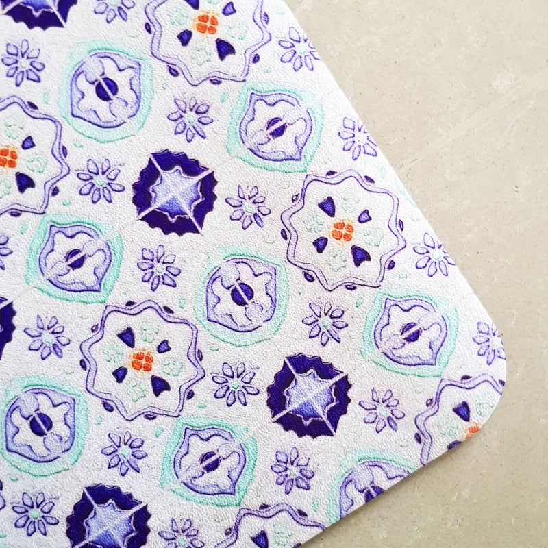Vegan Suede Yoga Mat - Peranakan tile Blue