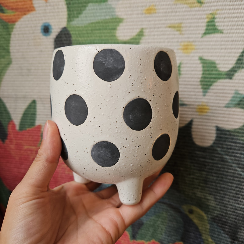 Ceramic 3 legged Pot with polka dot print