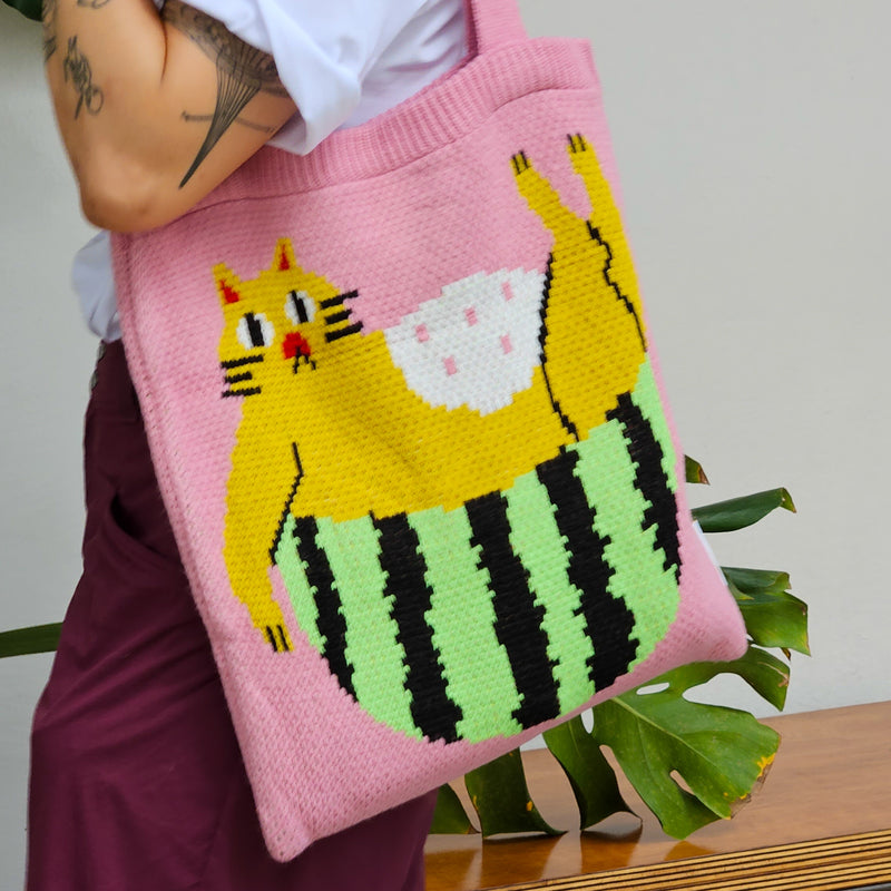 Knitted Tote Bag Watermelon Cat
