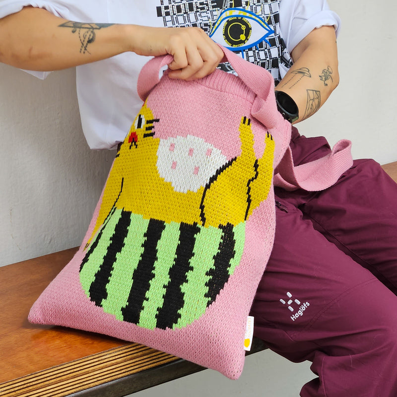 Knitted Tote Bag Watermelon Cat