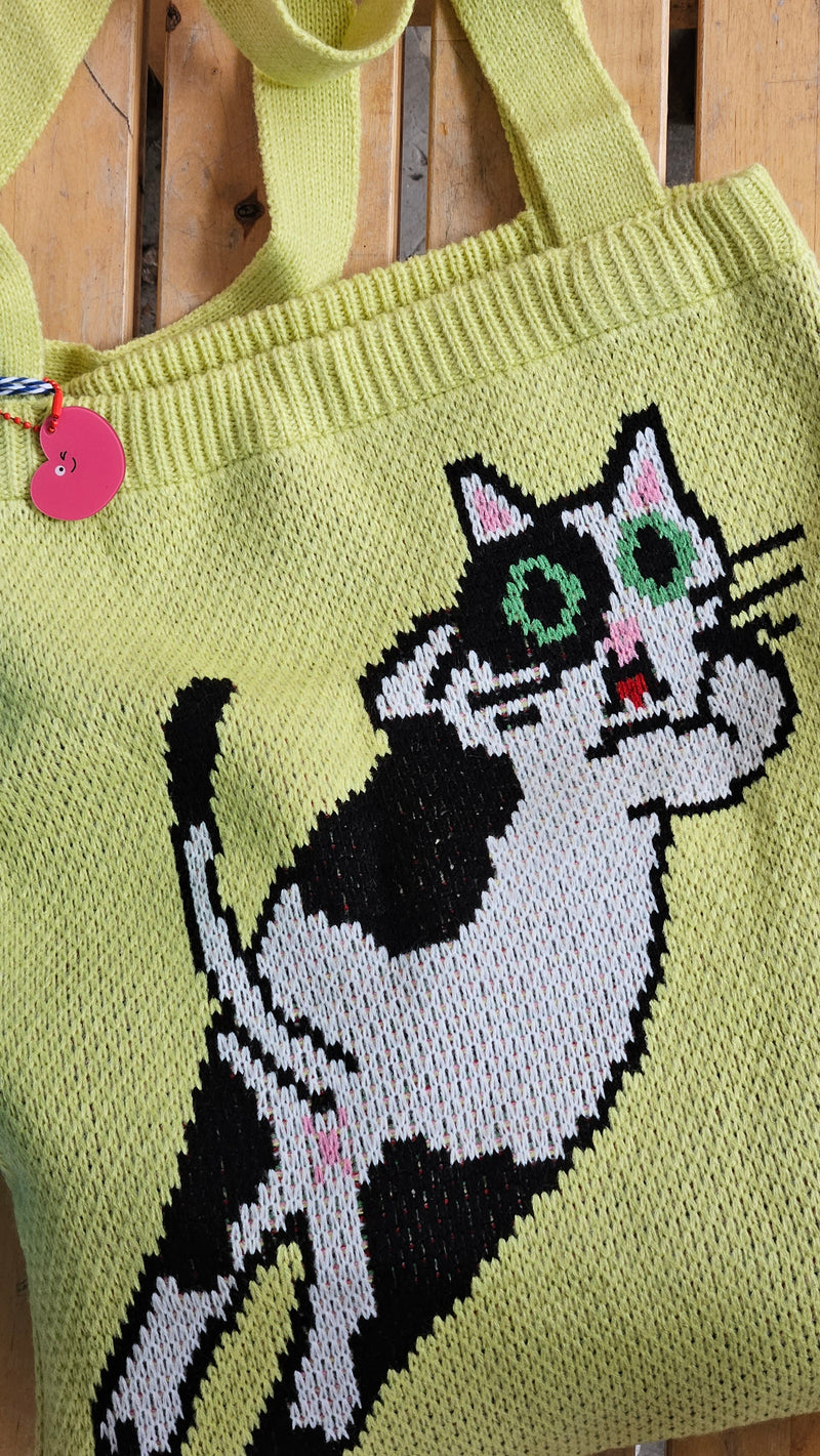 Knitted Tote Bag Lay-flat Cat