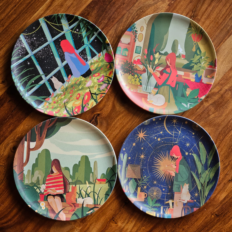Artsy Girls & their Cats 8" Bamboo Plates