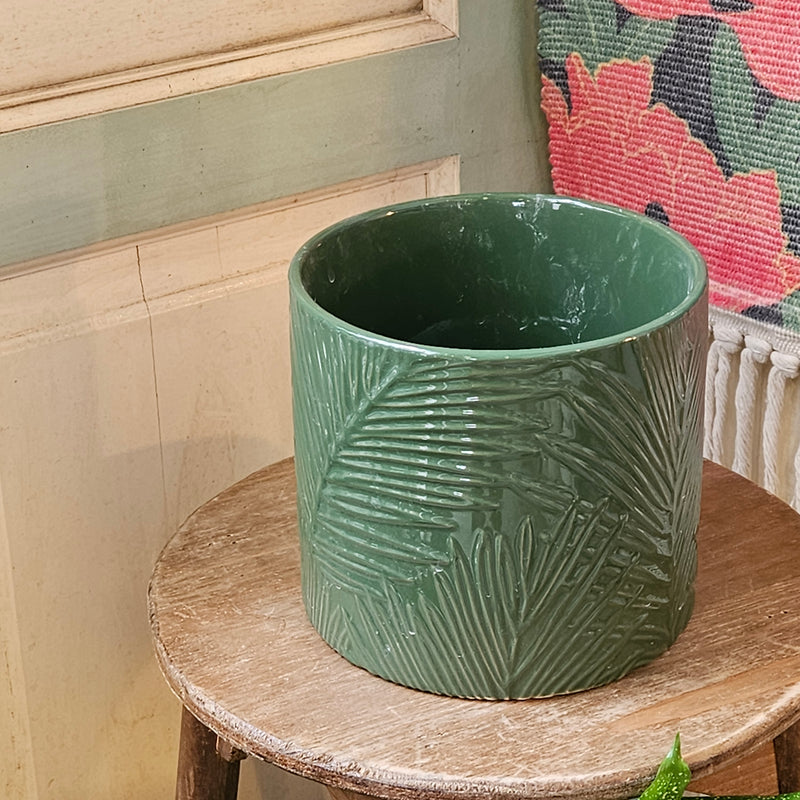 Ceramic Embossed leave pattern Pot