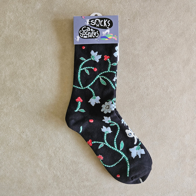 Batik & Kitty Series Socks - Blue Flora Motif