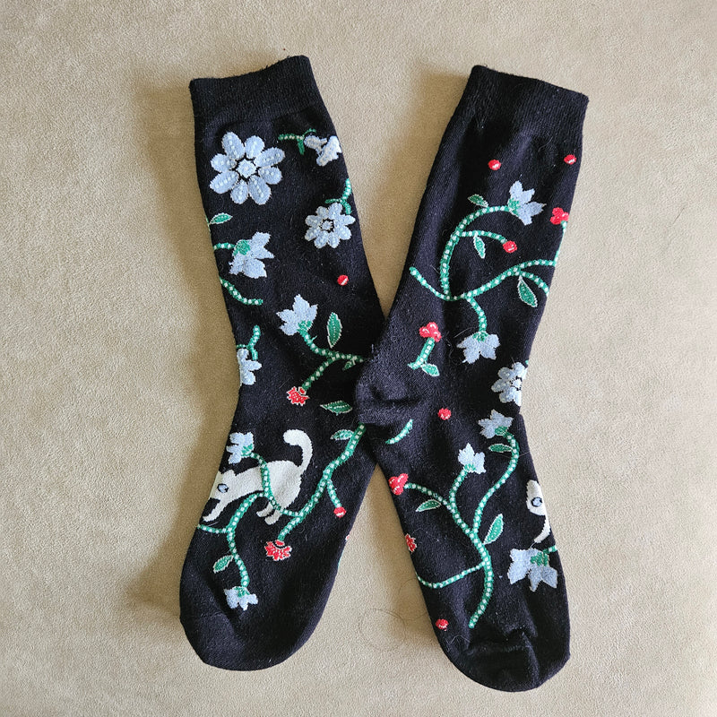 Batik & Kitty Series Socks - Blue Flora Motif