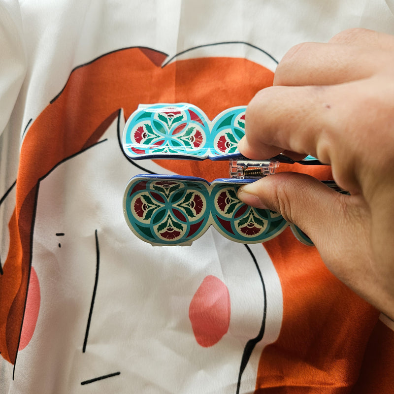 Peranakan Tile Hair Claw Clip Circles & Flowers