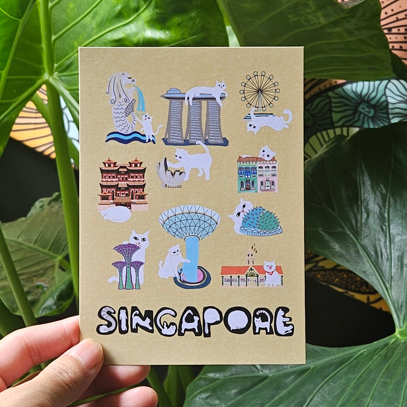 Cats Invade Singapore Landmark Postcard