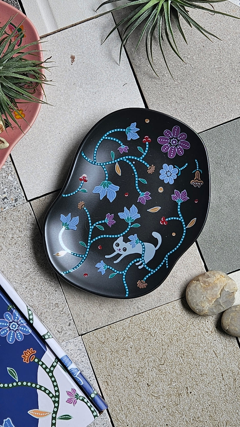 Batik & Kitty Ceramic Plate - Blue Flora Motif