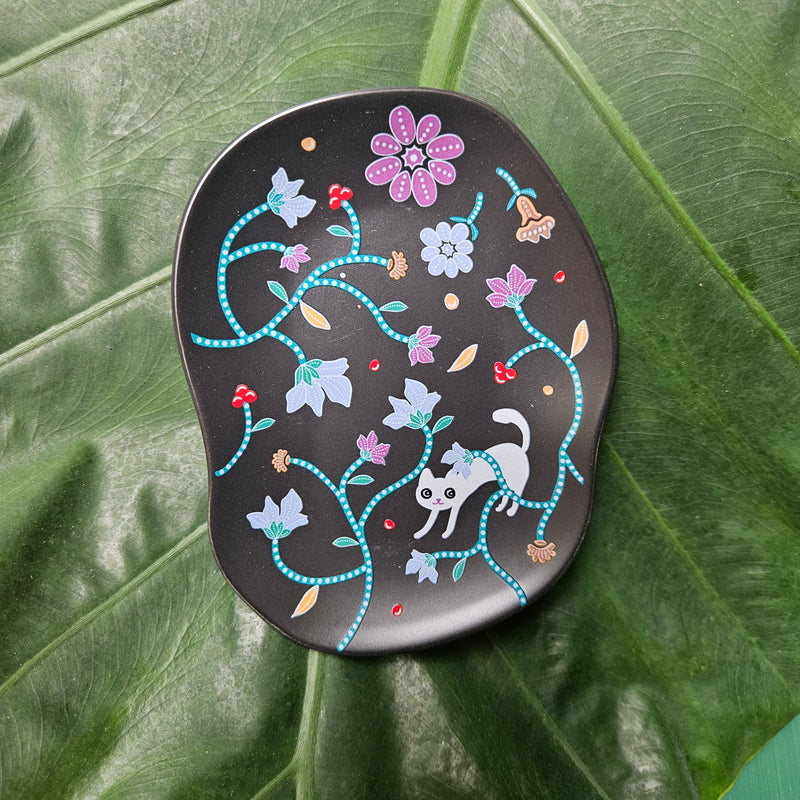 Batik & Kitty Ceramic Plate - Blue Flora Motif