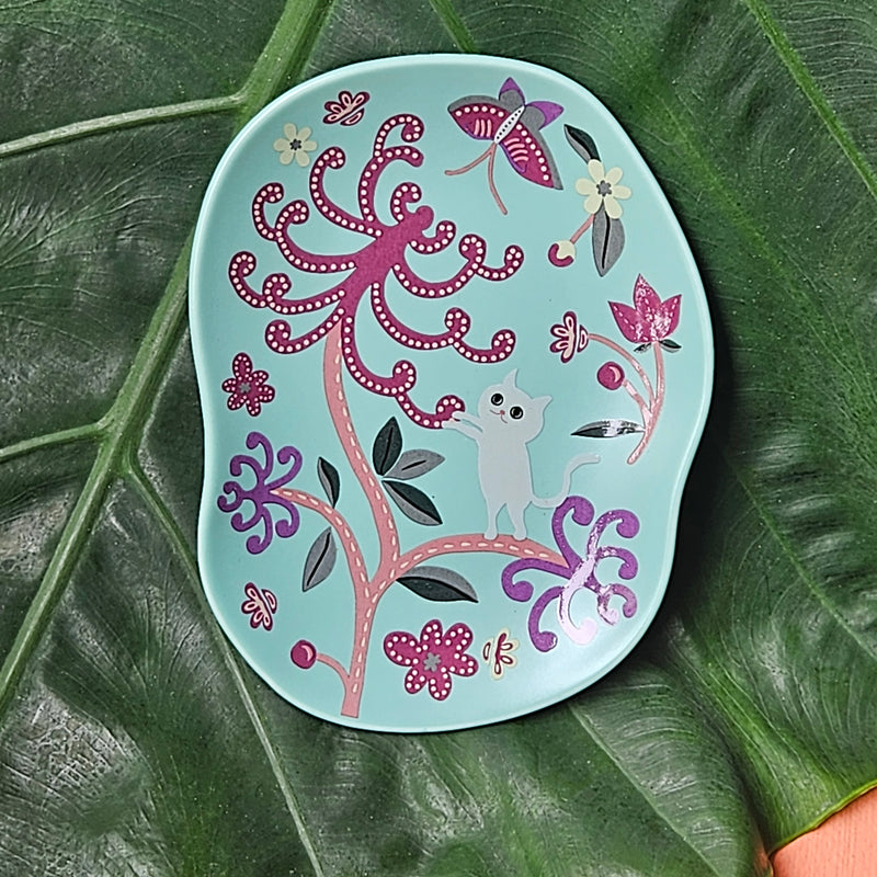 (Pre-order) Batik & Kitty Ceramic Plate - Purple Flora Motif