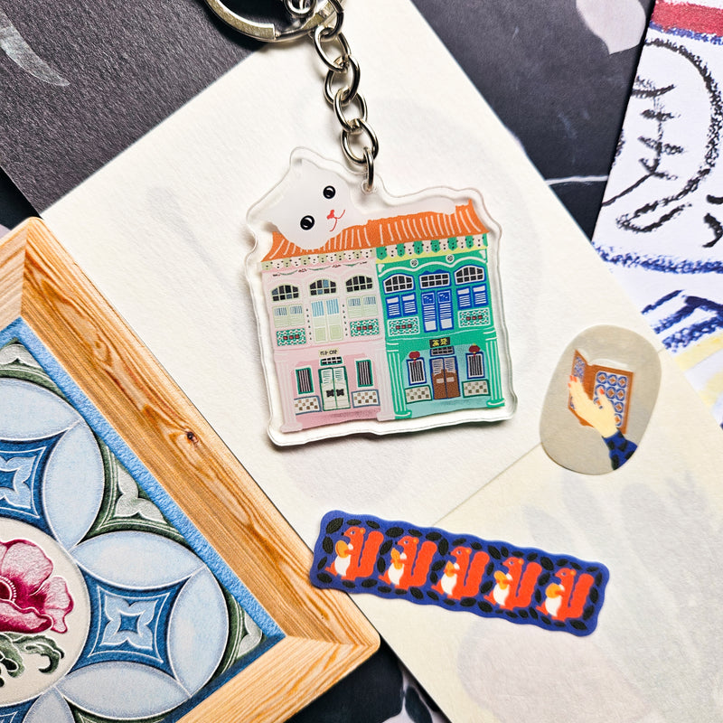 Naughty Kitty &  Singapore Landmarks Acryic  Keychain