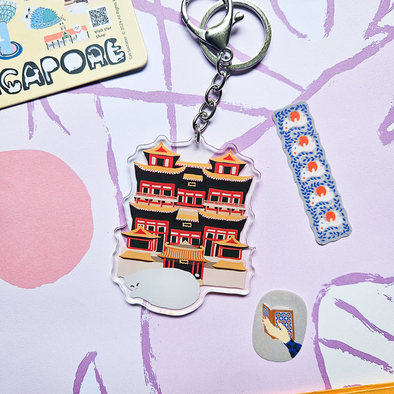 Naughty Kitty &  Singapore Landmarks Acryic  Keychain