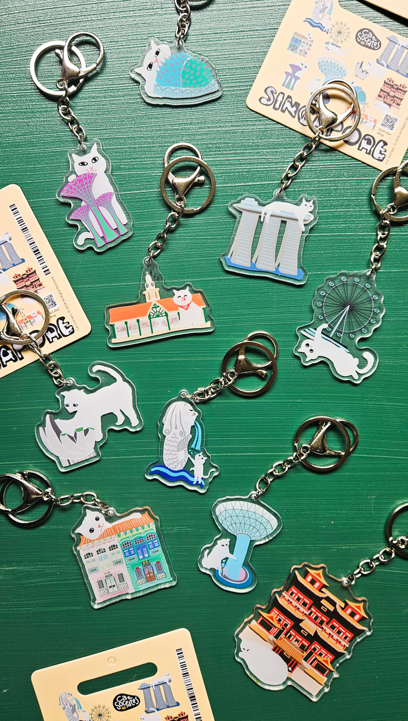 Naughty Kitty &  Singapore Landmarks Acryic  Keychain